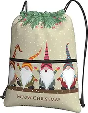 EdWal Christmas Gnomes Print Drawstring Backpack Gym Bags Sports Bags With Zipper Pocket For Travel Beach, Black, One Size