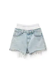 [Alexander Wang] Logo-Waistband Denim Shorts