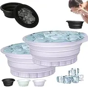 Portable Foldable Silicone Ice Facial Bowl with Built-in Ice Tray, Facial Cold Plunge Bowl Kit Collapsible Face Bath Includes Reusable Cubes for Home Spa(Purple*2pc)