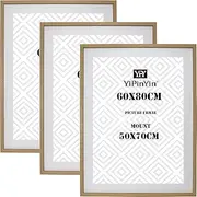 60x80cm Wooden Boxed Photo Frame 3 pack with Acid Free Mount for 50x70cm, 80x60cm Wood Poster Frame with Metal Bracket for security, 50x70cm Picture frames for Wall Hanging.