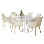 Devon Table and 6 Keith Dining Chairs Package - White White