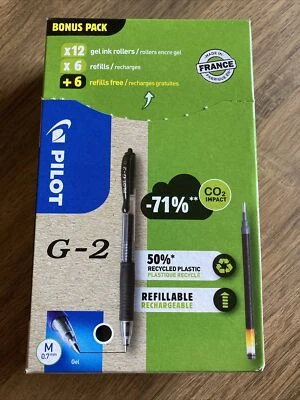 Pilot G-2 0.7mm Medium Gel Retractable Rollerball Black(12 PENS + 12 REFILLS)