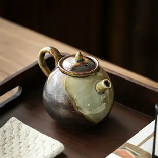 手工柴燒家用茶壺日式復古陶瓷泡茶壺窯變粗陶功夫茶具單壺帶過濾