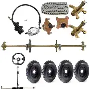 810mm 32" Go Kart Trike ATV Rear Axle Kit 10" Wheels Front Steering Hub Assembly