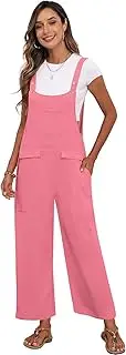 [CHANGMU] Women's Dungarees Summer Ladies Jumpsuit Wide Leg Cropped Casual Loose Sleeveless Overalls Rompers Adjustable Straps with Pockets