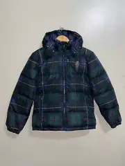 Polo Bear Ralph Lauren Down Puffer Jacket Tartan Plaid Youth Size L Kids 14-16
