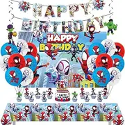 Birthday Decoration Spider, Decoration Birthday Children, Spider Super Friends Birthday Set Boys, Balloon Set with Tablecloth and Background Cloth, Birthday Decorations for Theme Parties