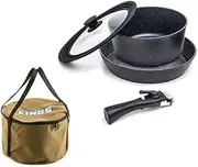 Adventure Kings Aluminium Cooking Set Saucepan frypan lid Detachable Handle + Canvas Bag