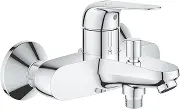 GROHE Swift QuickFix - Single-Lever Bath/Shower Mixer Filler (Wall-Mounted, Metal Lever, 35mm Ceramic Cartridge, Automatic Diverter: Bath/Shower, Easy to Fit with GROHE QuickSpanner), Chrome, 24335001