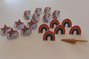 TOPPER 17 Cupcake Cake Rings Party Favor 6 Unicorns 5 Star 6 Rainbow +1 Horn NEW