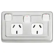 Clip On Double Power Point Switch, Satin Chrome Wh