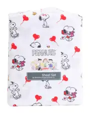 Peanuts Snoopy Heart Balloon Valentines Queen Size Sheet Set - SOFT VALENTINE