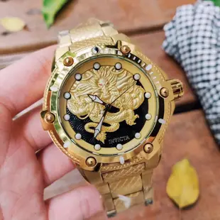 現貨#現貨 Invicta 手錶龍錶霸氣金色鋼帶龍紋大錶盤男士自動機械錶簡約