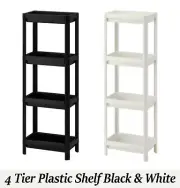 4 Tier Plastic Shelving Unit White Black Kitchen Bathroom Organizer Corner Shelf