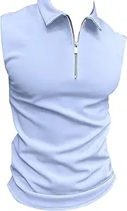 [Maiyifu-GJ] Men's 1/4 Zip Up Sleeveless Polo Shirts Summer Slim Plain Solid Color Vest Casual Regular Fit Workout Tank Tops