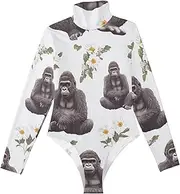 [voucong] Funny Gorilla White long sleeve Tank Top Body Suits Women Body Suit Shapewear Tummy Control Cute Tops for Women Going Out High-Neck Medium size, Funny Gorilla White