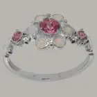 Solid 925 Sterling Silver Natural Pink Tourmaline & Opal Womens Ring