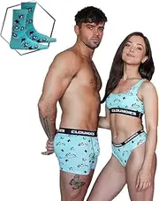 [Cloundies] Matching Underwear for Couples - Penguin Design Cotton Undies Set with Socks - His and Hers Gifts
