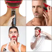Beard and Hairline Grooming Kit - Shaping Template Tools, Mustache Edge Shaver, and Stencils (Red)