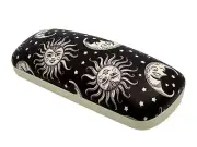 NEW Celestial Medium Hard Eyeglasses Clamshell Case Spring Hinge Black & Cream