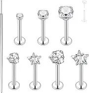 [CHARMONLINE] Top Push in Threadless 316L Surgical Steel Flat Back Stud for Nose Heart,Round,Star CZ Lip Stud Bone Studs Nose Piercing Jewelry for Women Men