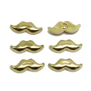 100 Gold Tone Metallic Acrylic Mustache Beard Studs 18X8mm No Hole Phone Deco