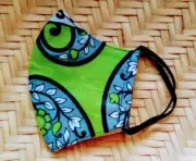 Face Mask Adult Unisex Washable Cotton African Print Lime Grey M Made in Kenya