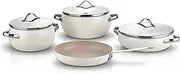 [korkmaz] Lumia Nonstick Cookware Set with Stay Cool Stainless Steel Handles and Lids, 7-Piece Non Stick Ultra Granite Pots with Frying Pan, Cooking Set, PFOA Free, Induction Oven Dishwasher Safe, Beige