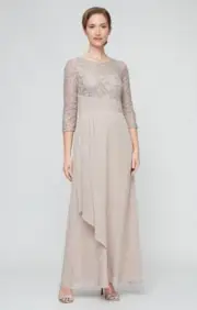 Alex Evenings NWT A-Line Sequin Lace Empire Waist Dress w/ Pleat gown MOB Sz 8