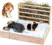 3 in 1 Bunny Feeder Manger,Wooden Rabbit Hay Feeder with Litter Box and Bowls, Hay Holder, Toilet, Wooden Food Feeding Rack Suitable,for Rabbit Guinea Pig Hamster,Large and Medium-Sized Dwarf Rabbit