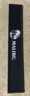 21" X 3.5" MALIBU Rum Black With White Logo Rubber Bar Rail Spill Mat New
