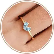 [TOSGMY] Gold Birthstone Rings for Women Non Tarnish Stackable Ring Dainty 14K Gold Plated Heart CZ Emerald Gemstone Ring Wedding Engagement Promise Ring for Her Birthday Personalized Jewelry Gifts for