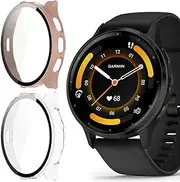 Compatible for Garmin Venu 3S Case, Lamshaw Hard PC Case with Screen Protector Compatible for Venu 3S 41mm / Venu 3 45mm Smartwatch (Venu 3 45mm, 2 Pack-Pink+Clear)