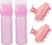 6 oz Large capacity Root Comb Applicator Bottle, Hair dye brushRoot Comb Squeeze Applicator Bottles with Graduated Scale for Salon Hair Coloring Dyeing Scale for home DIY Use. (Pink, 4 pcs)