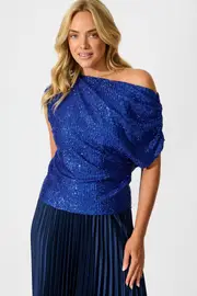 Women's Party Liana Off Shoulder Top Off The Shoulder in Cobalt Blue Sequin 8
