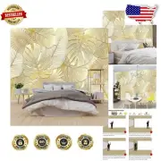 Elegant 3D Gold Leaf Texture Wallpaper Mural for a Tropical Bedroom Oasis