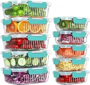 [KOMUEE] 10 Packs Glass Meal Prep Containers with Lids, Glass Food Storage Containers Set, Airtight Lunch Containers, Microwave, Oven, Freezer and Dishwasher Safe, Green