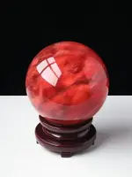 天然水晶球擺件紅水晶原石礦石客廳玄關裝飾喬遷禮物裝飾品石頭