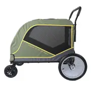 Large Dog Stroller 5 Sided Breathable Window 80kg Load Capacity Folding Extra Large Dog Carriage for Outdoor Green
