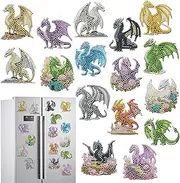 Sitsink Dragon Diamond Painting Magnets - 16 Pcs Small Diamond Art Kits for Adults Refrigerator Stickers, Fantasy Animal Dragon DIY Crafts Making