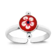 Trendy Red Little Flower Sterling Silver Toe or Pinky Ring