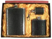 BLACK 3 ASSTORTED SIZES FLASK DRINKING GIFT SET mens womens gifts drink hip #410