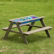 New Kids Picnic Play Table, Sandbox Table with Umbrella Hole and 2 Play Boxes