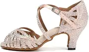 [HIPPOSEUS] Women Rhinestone Ballroom Dance Shoes Open Toe Latin Salsa Performance Dance Shoes