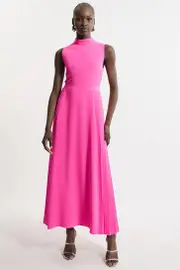 Soft Tailored Pleated Panel Midaxi Dress