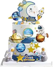 Blumomon 10 Pcs Space Cake Topper, Planet Astronaut Earth Cupcake Picks Space Theme Kids Baby Shower Party or Birthday Party Cake Decorations