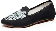 [GHAKKE] Fashion Crane Embroidered Women Shoes Casual Slip-on Walking Shoes Chinese Style Traditional Old Beijing Cloth Shoes Lightweight Comfort Pointed Toe Flat Shoes(Black,4.5)