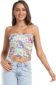 [RPLIFE] Cute Unicorn Tube Top Strapless Tops Women, Sheer Tube Tops, Sexy Tube Tops (S)