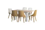 Oikiture 160cm Extendable Dining Table with 6PCS Dining Chairs PU Leather White