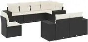 vidaXL Garden Sofa Set - 8 Piece Black Poly Rattan Outdoor Furniture with Cushions and Storage for Patio/Terrace/Backyard